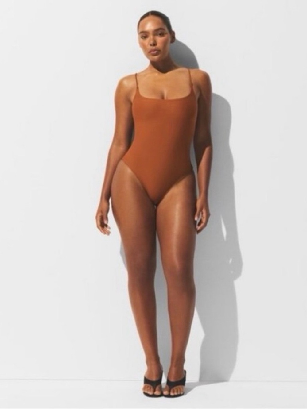 SKIMS- Classic swim square neck scoop one piece bronze